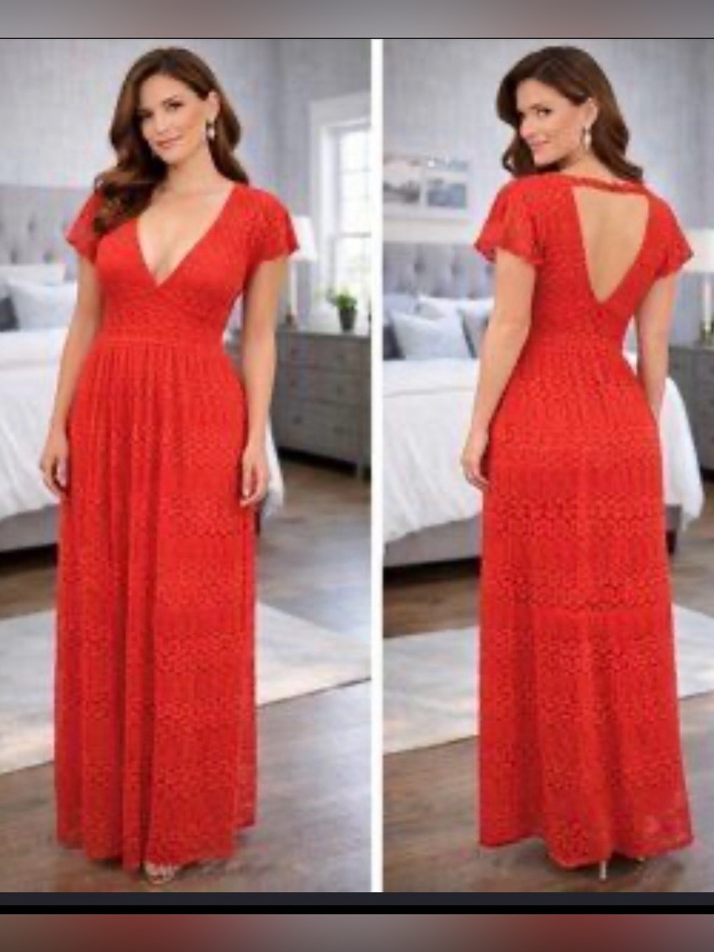 Bebe Poinciana Floral Lace Maxi Dress in Red Size 8 NWT